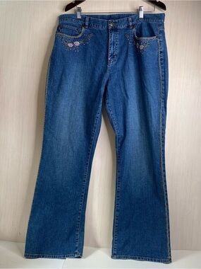 Lauren Jean Co by Ralph Lauren Embroidered Medium Wash Boot Cut Jeans Size 16